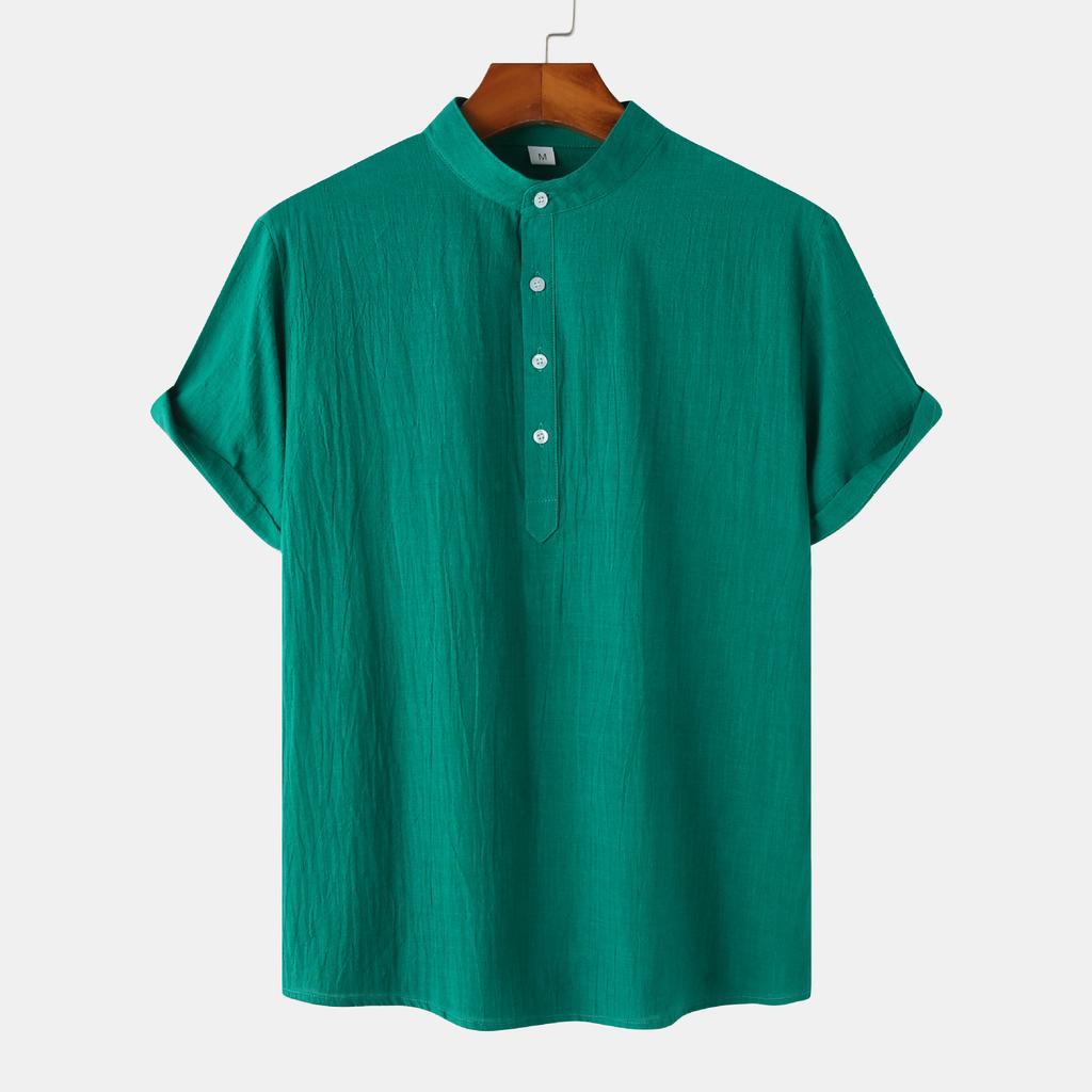 Summer Men's Stand-Up Collar Casual Short Sleeve Shirt Beach T-Shirt Men's Clothing