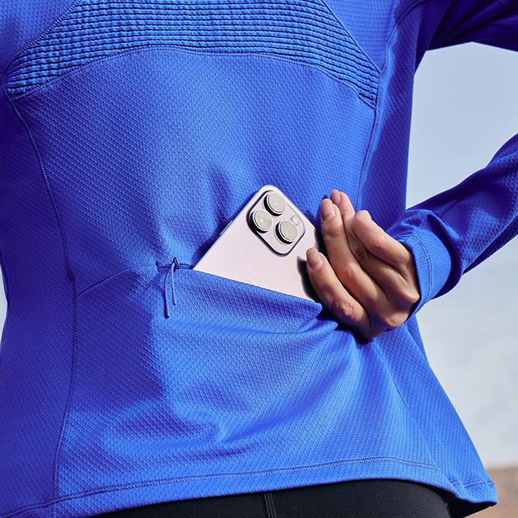 SAUCONY Solid Color Casual Stand Collar Breathable Long Sleeve Knit Top Women Tops Bright-Blue SC1230135A-BL02