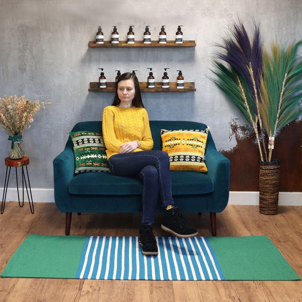 Runner Rug, Blue Green Cotton 70x170cm