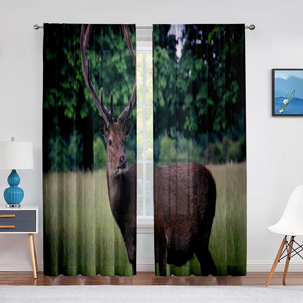Sika Deer Nature Autumn Forest Wildlife Sheer Voile Curtain for Living Room Bedroom Kitchen Modern Tulle Window Treatment Decor