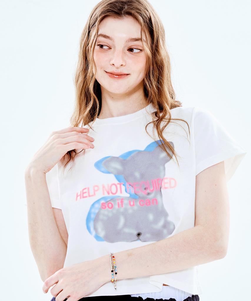 Soipeuyukaen White Print Semi-Crop T-Shirt