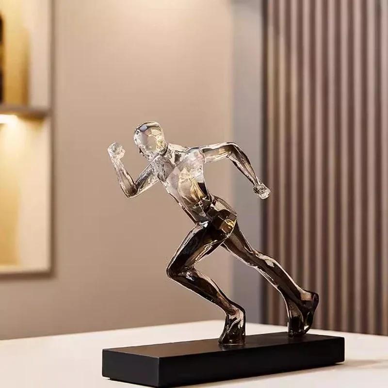 Exquisite blaue Kristall-Skulptur eines laufenden Mannes für Heim- und Bürodekoration Einzigartige Kristall-Läufer-Figur Weiße Skulptur