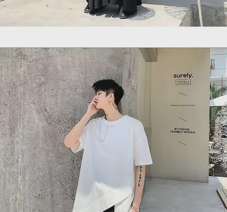 Pánské asymetrické tmavé niche holičské tričko Yamamoto Yohji, velká velikost, krátký rukáv