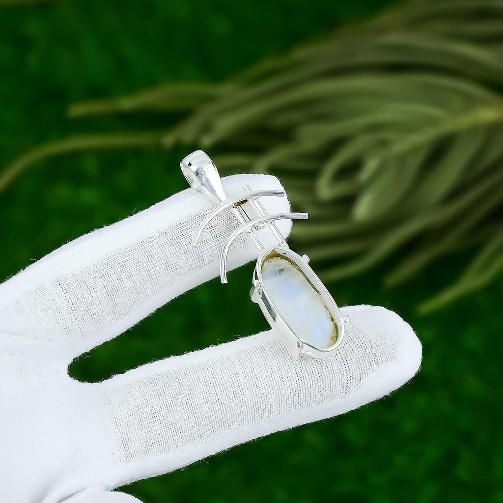 925 Sterling Silver Rainbow Moonstone Stone Birthday Anniversary Pendant Jewelry