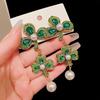 Vintage Long Flower Zircon Necklace Earrings For Women Green Crystal Earrings Banquet Weddings Zircon Sets