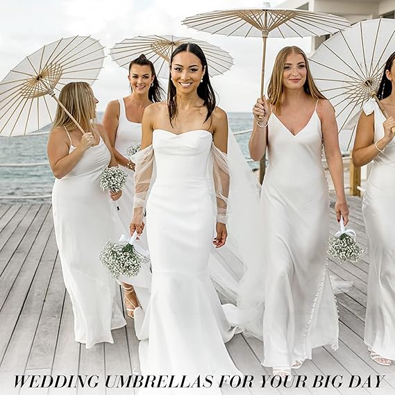 10 PEZZI Ombrelli Parasole Matrimonio Foto Cosplay Accessorio Ombrello di Carta Olio Fai da Te Ombrello Bianco Estate Bianchi Festa Spiaggia Decorazione