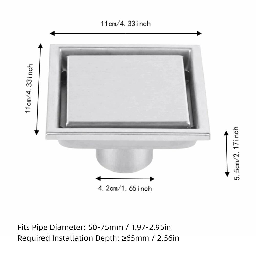 304 Stainless Steel Floor Drain 4.33 Inch Bathroom Drain Durable Waste Gate  Kitchen