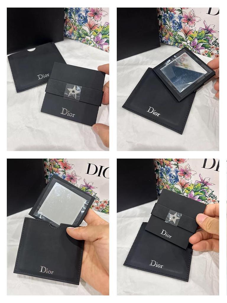 Dior Espelho de Maquiagem Quadrado Compacto Portátil com Bolsa de Armazenamento, Mini Espelho Cosmético de Bolso, Espelho de Mão de Viagem de Luxo para Mulheres