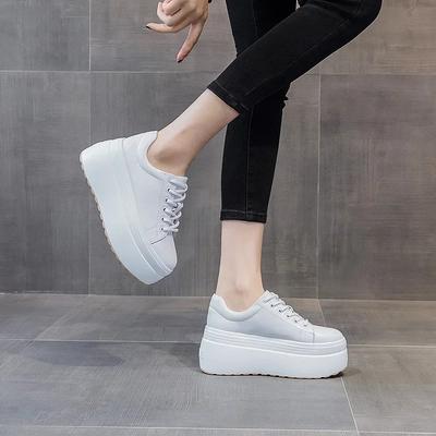 Echtes Leder Frauen Casual Schuhe Super Dicke 8cm Plattform Keil Frauen Mode Turnschuhe Chunky Schuhe Sommer Skateboard