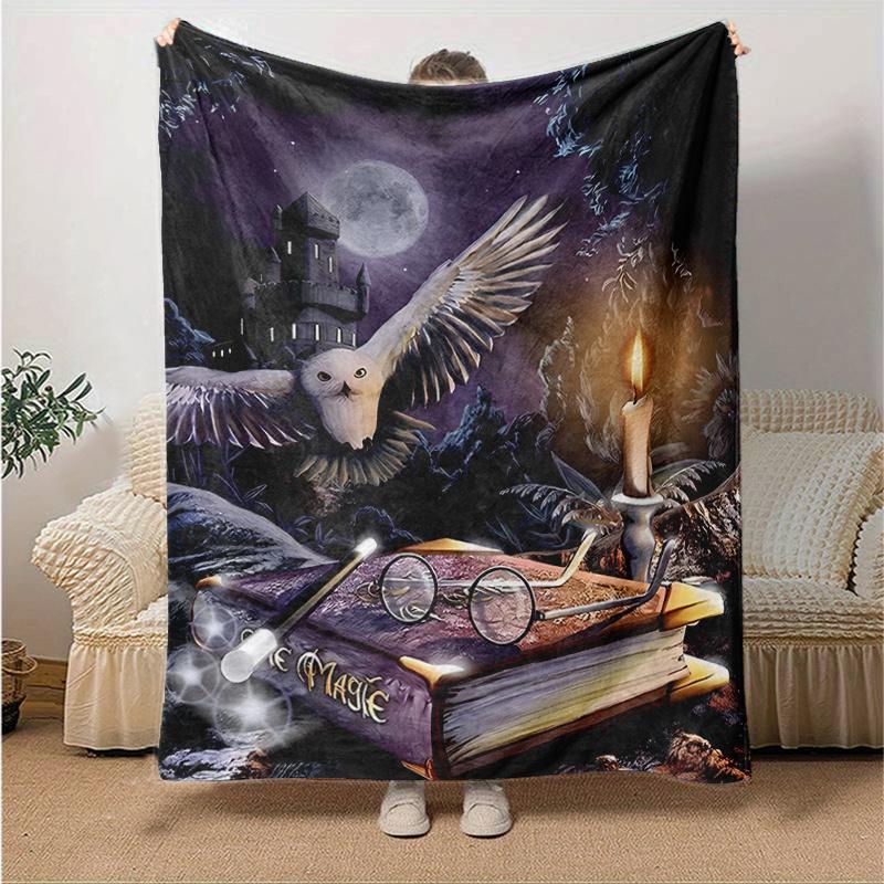 Enchanted Night: Wizard's Candlelit Spellbook SetPrint Blanket, Soft Blanket For Sofa Office Bed And Travelling Daughter Birthday Gift esj28