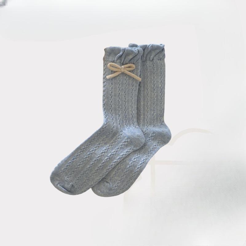 Autumn Casual and Sweet Bow Mid-calf Socks, Women's Comfortable Anti-pilling Cotton and Linen Flower Socks, College Trend Socks