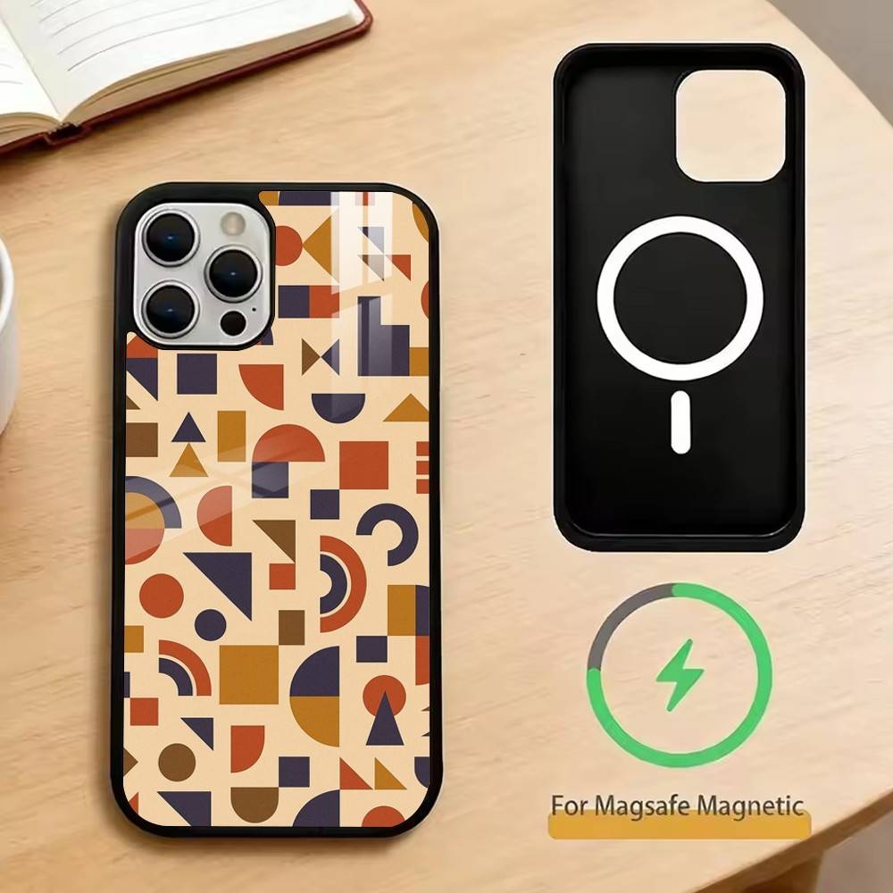 Vintage Geometric Block   Phone Case For iPhone17,16,15,14,13,12,11 Plus,Pro Magnetic For Magsafe Wireless Charging iPhone16PROMAX