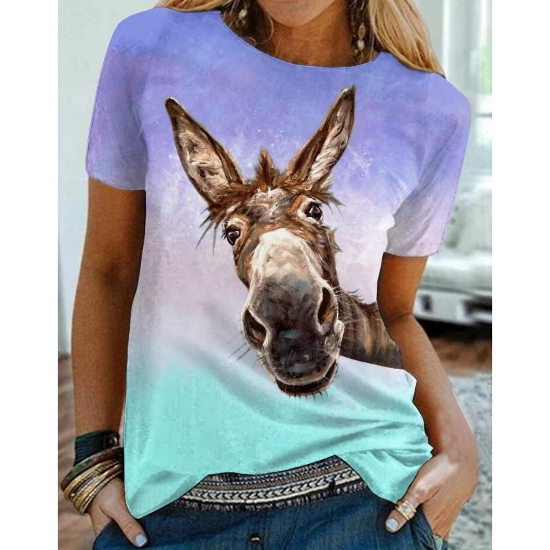 

Летний топ с круглым вырезом и принтом в виде животных 3D, модные повседневные женские футболки с короткими рукавами 6XL