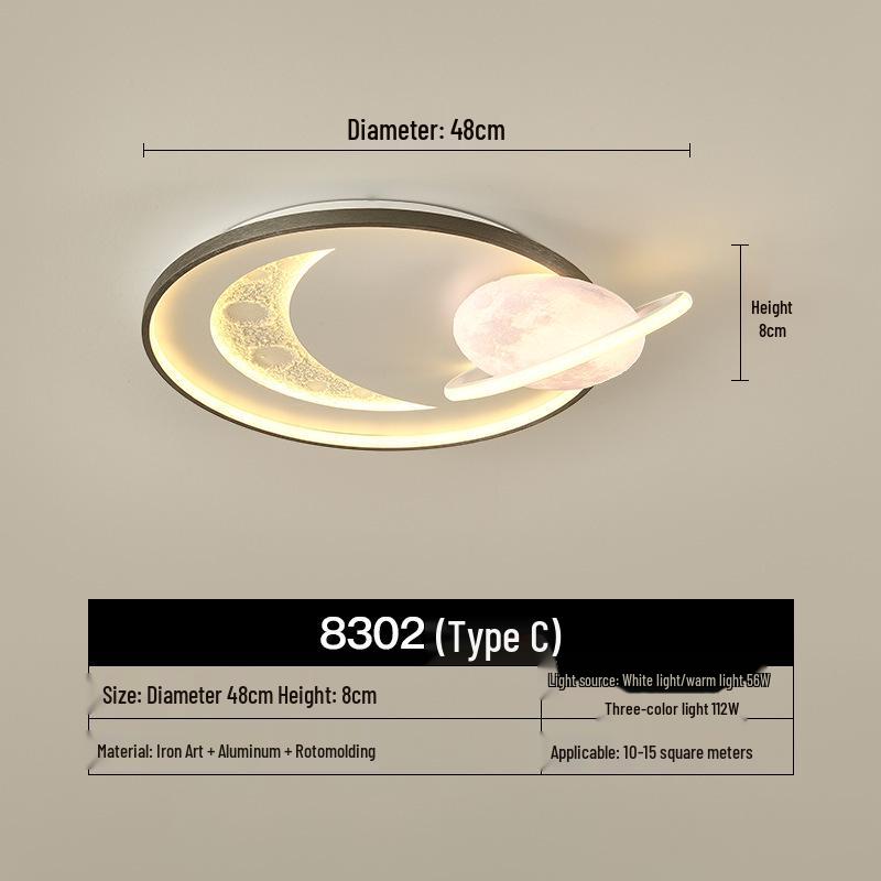 Modern Minimalist Nordic Ceiling Light - Full Spectrum Moon & Starry Sky Design for Master and Children's Bedrooms