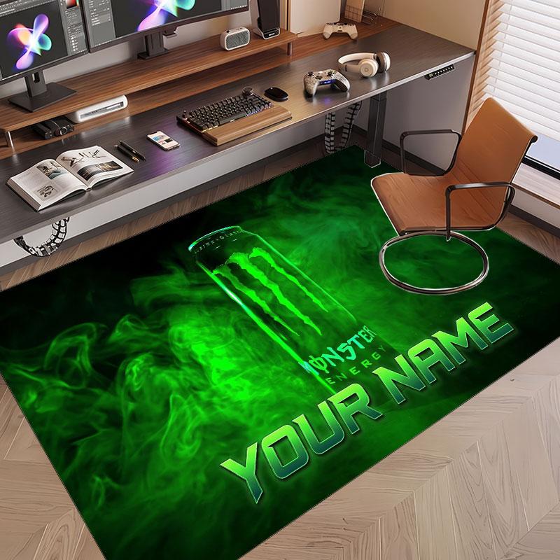 Custom Rug Monster Energy Pattern Print Name Text Soft Non‑Slip Floor Carpet for Home Indoor Decoration