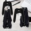 Girls  2026 Trendy Hoodie & High-Waist Cargo Pants Two-Piece Set 130 cm