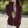 Women's Autumn Patchwork Knit Wool Cardigan - V-Neck Sweater Coat