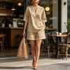 Dámský dvoudílný outfit Letní top s krátkým rukávem a véčkovým výstřihem a šortky Sladěné sady Ležérní dovolená Cestování Lounge set