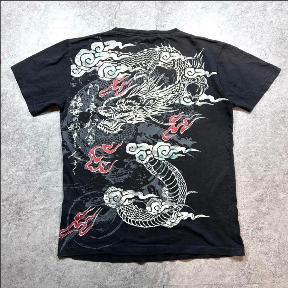 

Japan Wash Black Short Sleeves Dragon Printing Y2K Women s Clothes T Shirt Tide Gothic Men s Vintage Tour Tee S