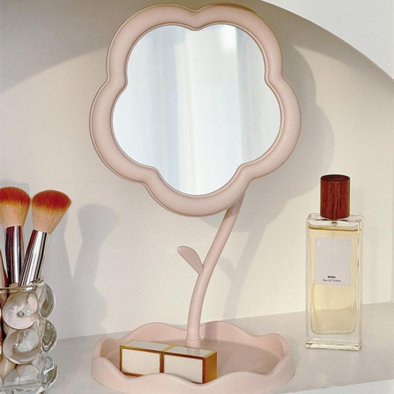 1 Adet Makyaj Aynası Çiçek Şeklinde Dekoratif Aynalar Takı Saç Aksesuarları Tepsili Masa Üstü Ayna Ev Dekorasyonu