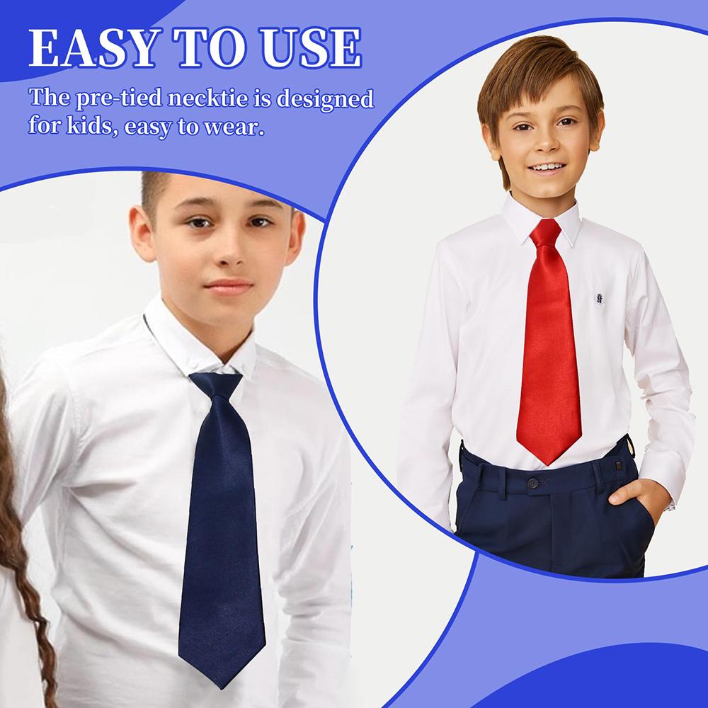Solid Color Satin Kids Elastic Tie, Pre-tied Lazy Children Necktie, Uniform Accessory for Boys Girls School Daily Birthday Formal Occasion