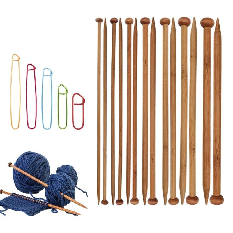 7 Pair Bamboos Knitting Needle Set 4mm To 10mm Smooth Wood Needle for Crochet and Craft Projects
