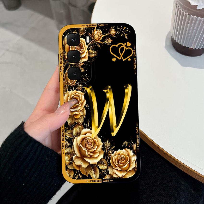 For Infinix Hot 60 50 40 Pro Plus 60i 50i 30i 30 Play Phone Case Creative Golden Letter Pattern Soft Matte Silicone Back Cover For Infinix Bumper Capa