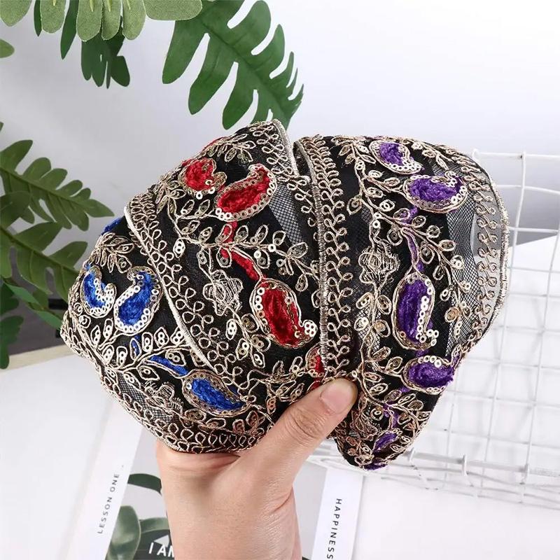 1PC Hollow Lace Flowers for Women Girls Sequins Bezel Headdress Wide Edge Fashion Headband Hair Hoop with Tooth