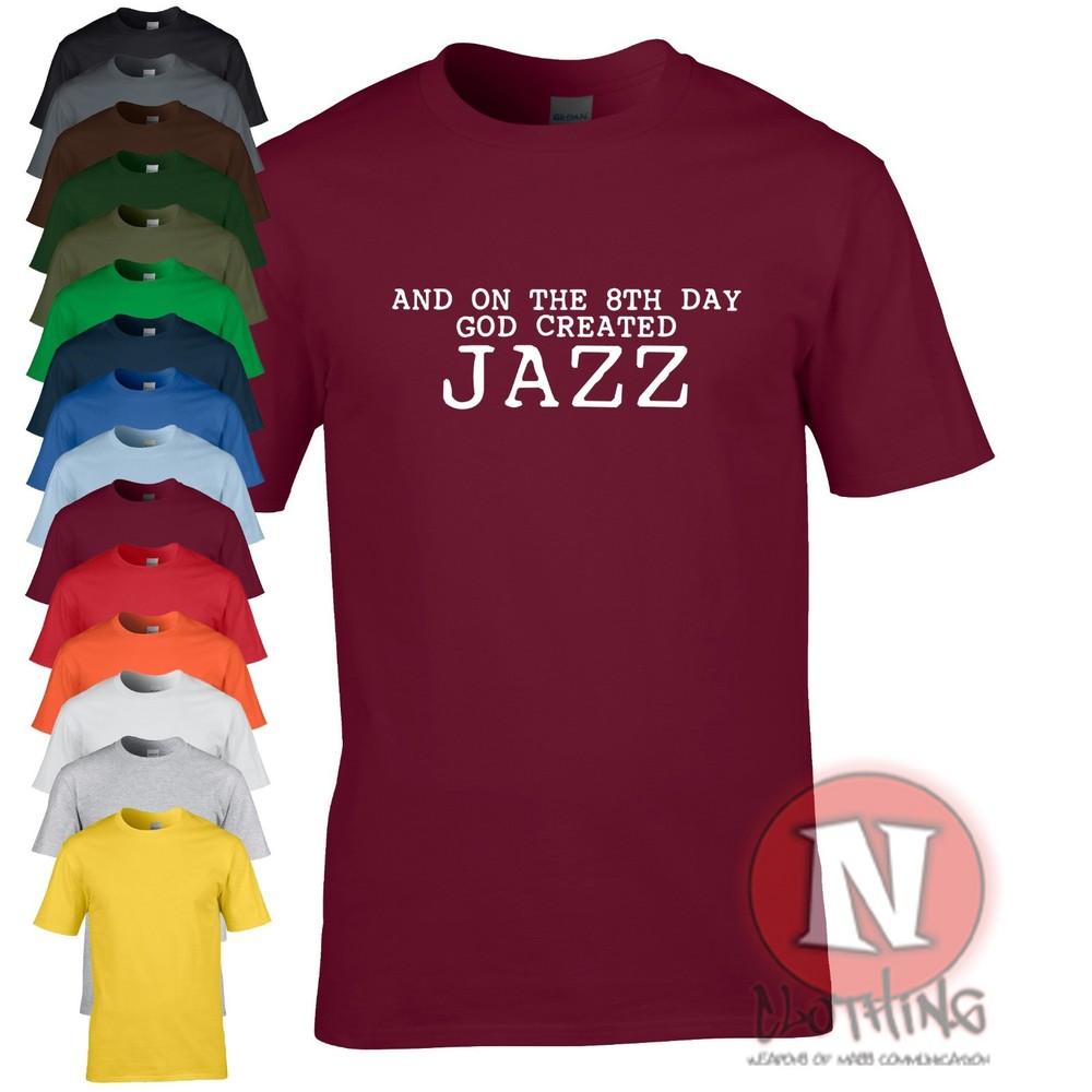An Der 8th Tag Gut Created Jazz T-Shirt Lustig Musik T-Shirt Blau Schein Swing