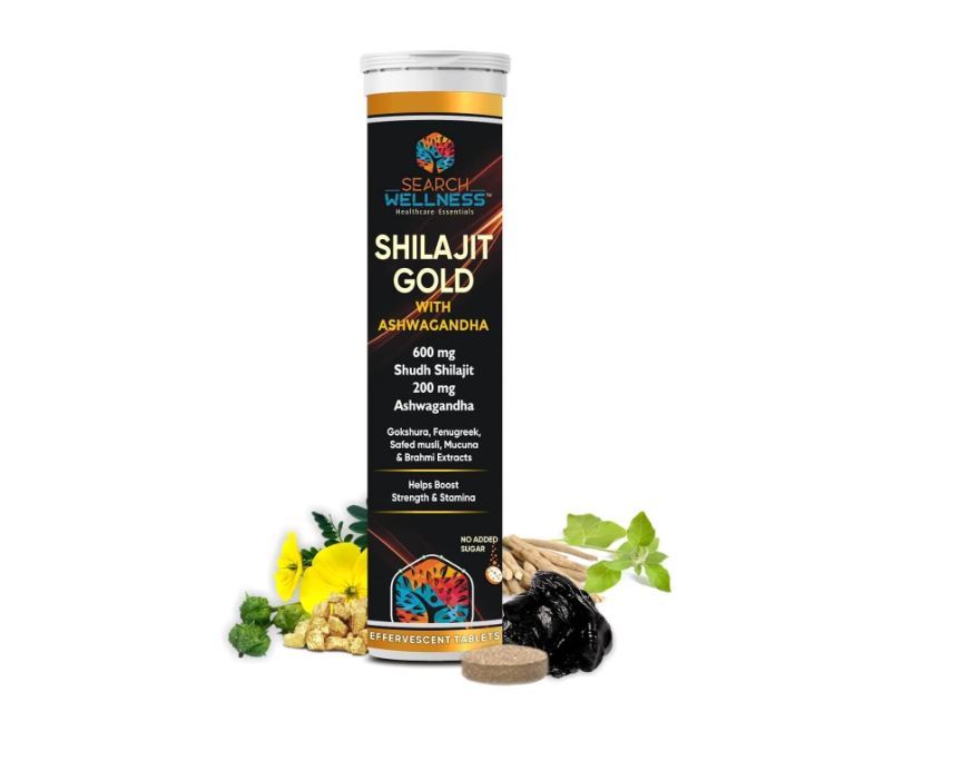 

SEARCH WELLNESS Shudh Shilajit 600mg With Ashwagandha 200mg Effervescent | Tablets For Women & Men 15 count