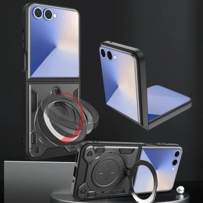 Armor Magnetic Car Holder Protective Cover For Samsung Galaxy Z Flip 7 FE Rotatable Adsorbable Bracket Ring Anti-Drop Flip Cover
