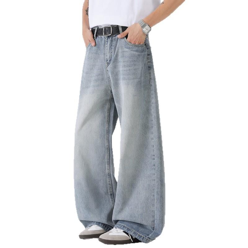 Versatile Washed Jeans Men's Trend Straight Tube Loose and Simple Wide-leg Trousers Straight Pants