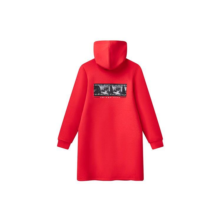 

FILA Funky Graphic Pattern Sports Hoodie Dress Women Dresses Legendary-Red F11W111209F-RD L