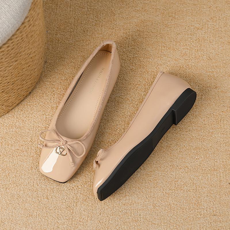 

W712-15 single shoes women s spring 2025 new square head shallow mouth beanie shoes gentle wind bow ballet shoes women 40 розовый
