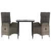 3 Piece Garden Dining Set with Cushions Black and Gray Poly Rattan