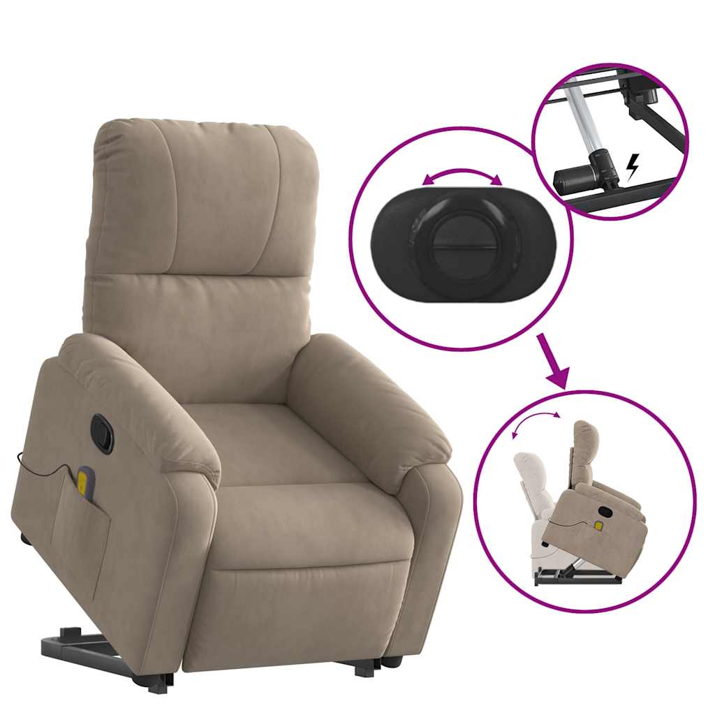 Vidaxl Lift-Up Massage Chair, Reclining, Taupe, Microfiber