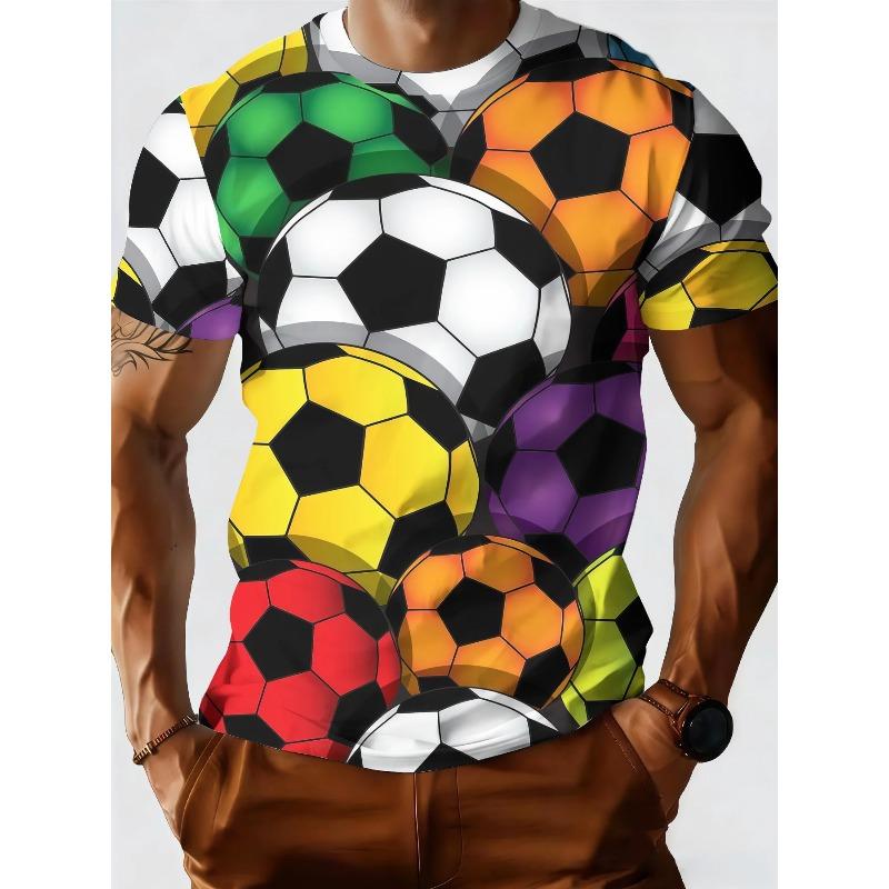 Men's 3D Colorful Soccer Ball Full Print T-Shirt Crew Neck Short Sleeve Sports Casual Daily Tee Top