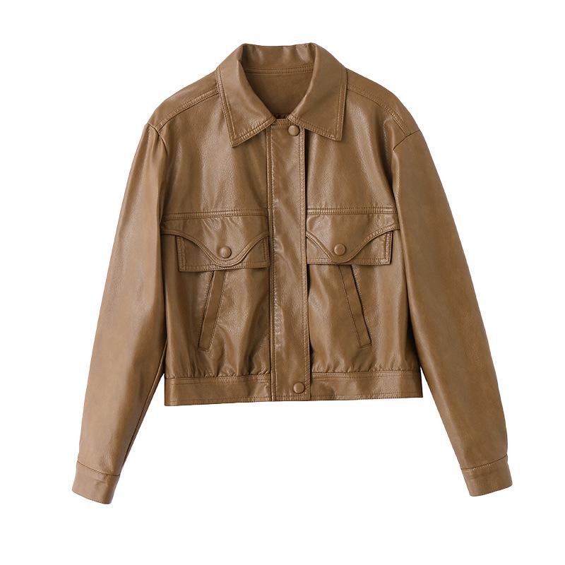 Women's Petite Short PU Leather Jacket - 2025 Spring Fashion Versatile Casual Coat (Model XG9971)