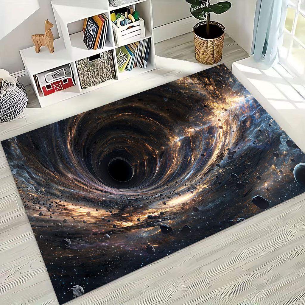 Dreamy Galaxy Universe Space Stars Black Hole Earth Rug for Bedroom Living Room Sofa Home Doormat Decor,Kid Non-slip Floor Mat