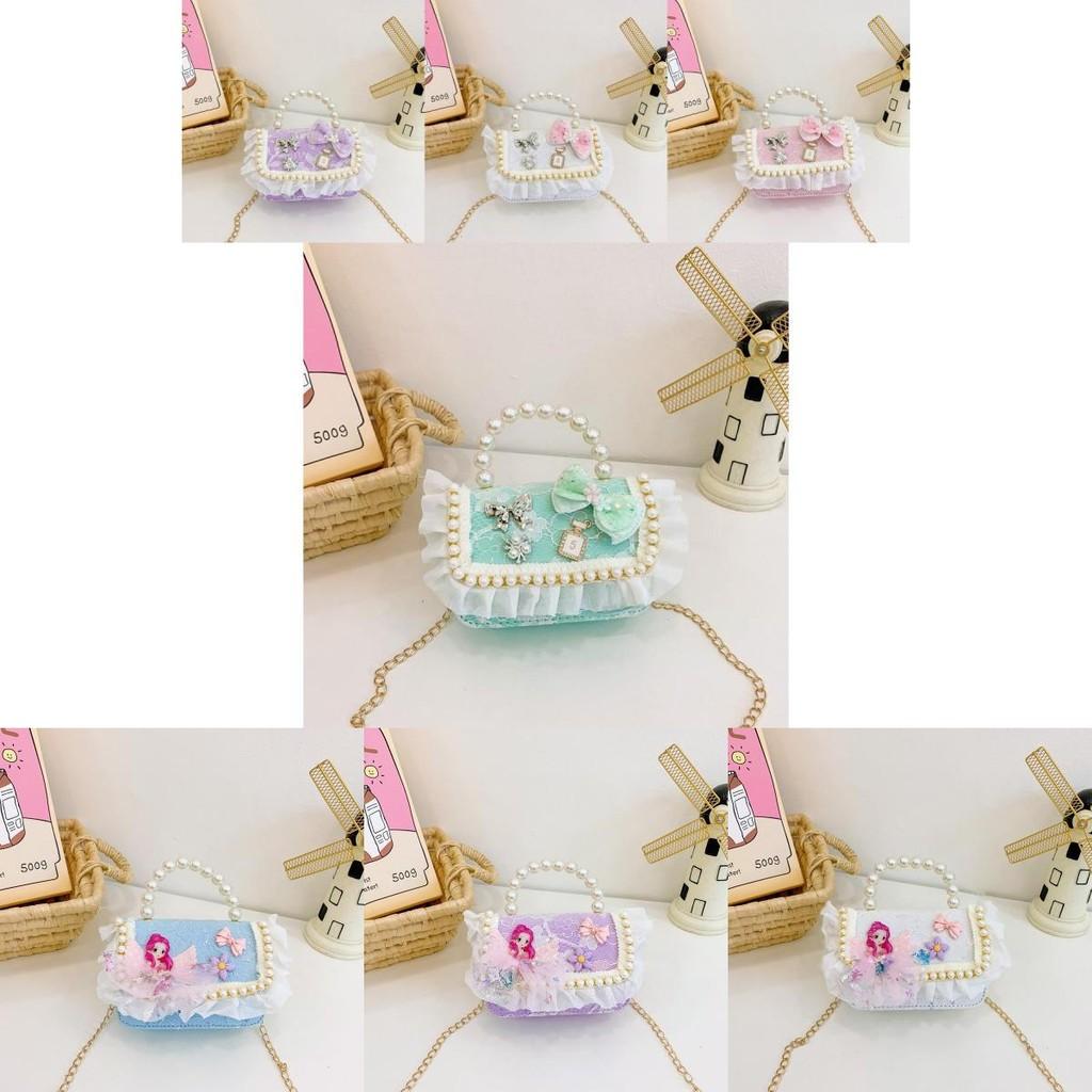 Lovely Pearl Shoulder Bag For Children With Lace Details And Colorful Bows