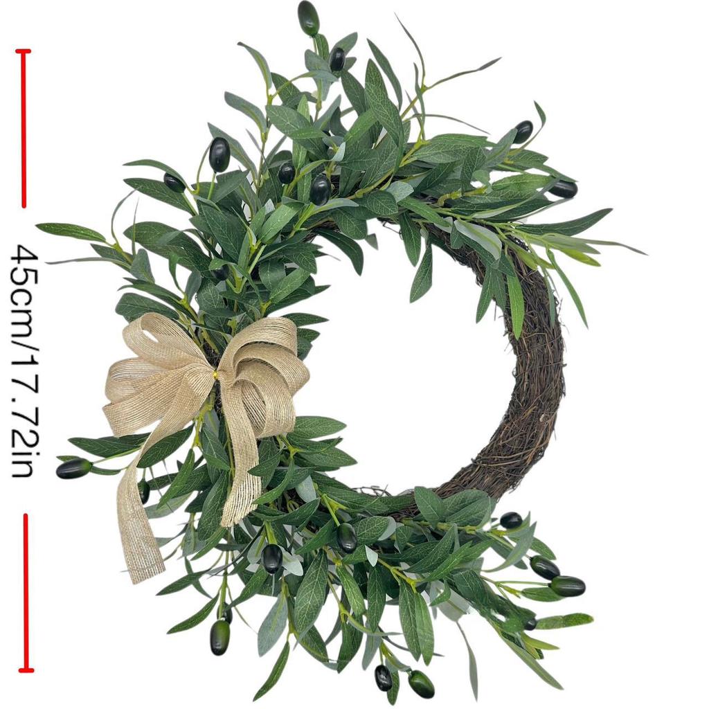 Spring and Summer Olive Bow Wreath Simulation Wreath Door Hanging Wall Hanging Home Farmhouse Decoration