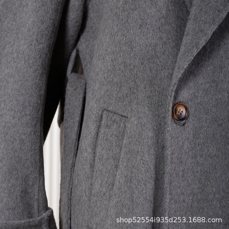 New suit collar wool double-sided woolen coat loose lace-up women's long wool woolen coat