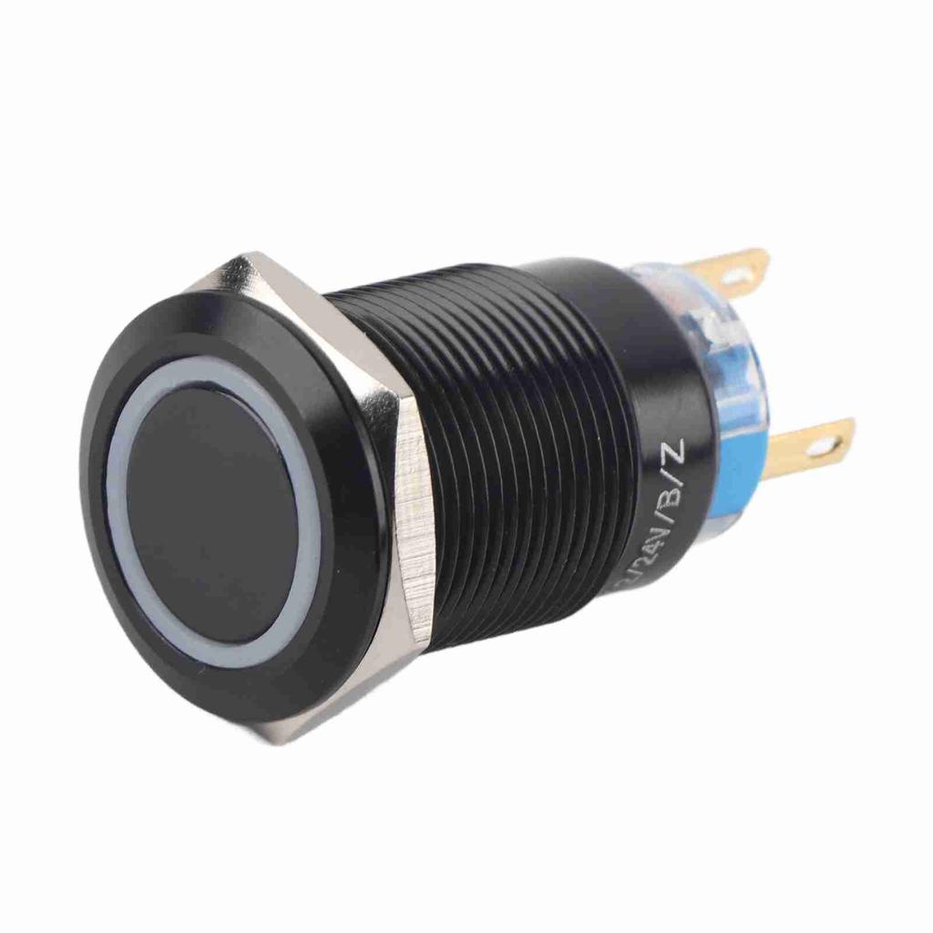 19mm 12-24V LED ON/OFF Black Waterproof Selflocking Latch Push Button Flate Switch