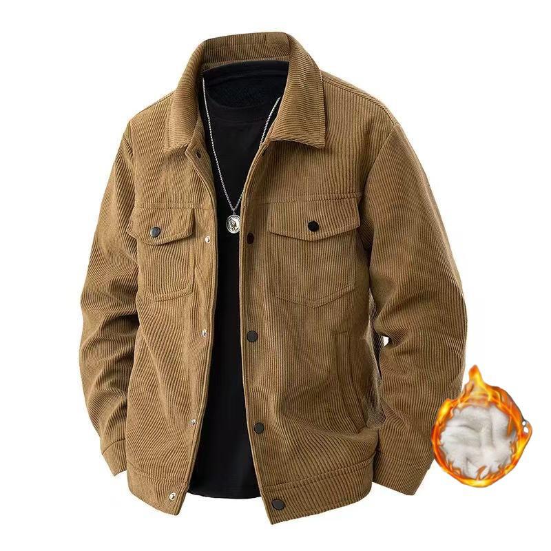 Autumn Winter Jacket Retro Corduroy Jacket for Men with A Lapel Loose Coat