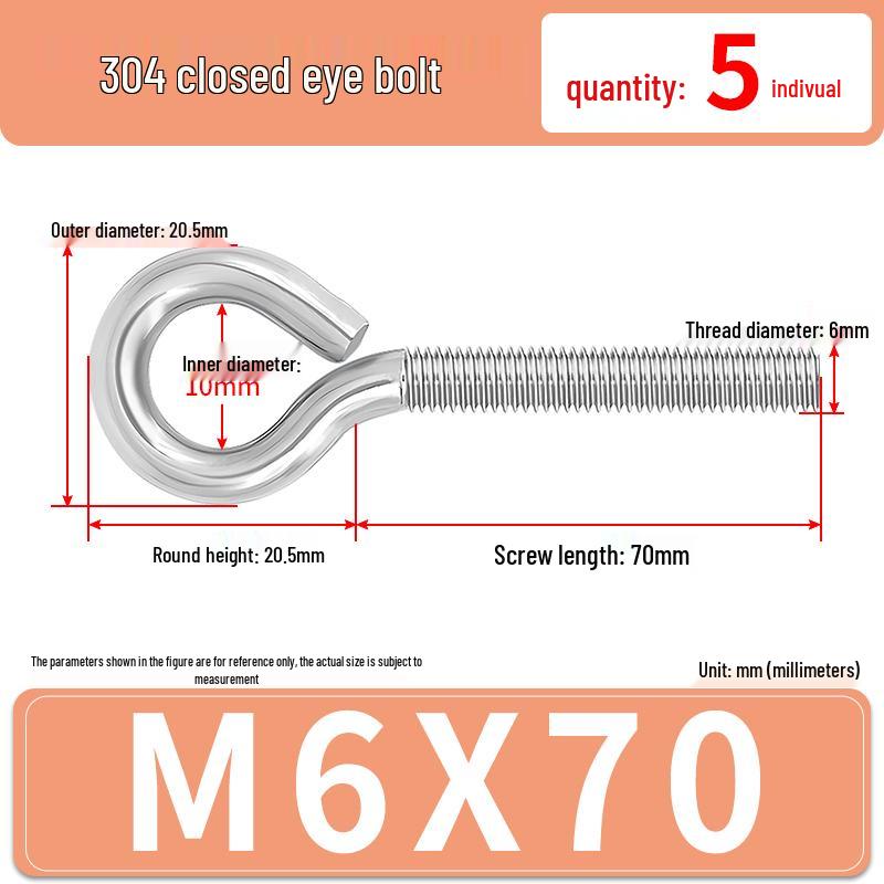 304 Stainless Steel Eyebolt with Ring Hook – Machine Thread Closed Eye Bolt (M4 M5 M6 M8)
