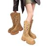 Retro Westernstiefel Damen 2025 neue Herbst Temperament vielseitige Stiefel mit dickem Absatz aber Knie Hollow Knight Stiefel