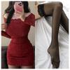 2024 Spring Women Off Shoulder Long Sleeve Lace Bodycon Mini Dress Sexy Slim Pencil Club Night Out Dress Plus Size S-L