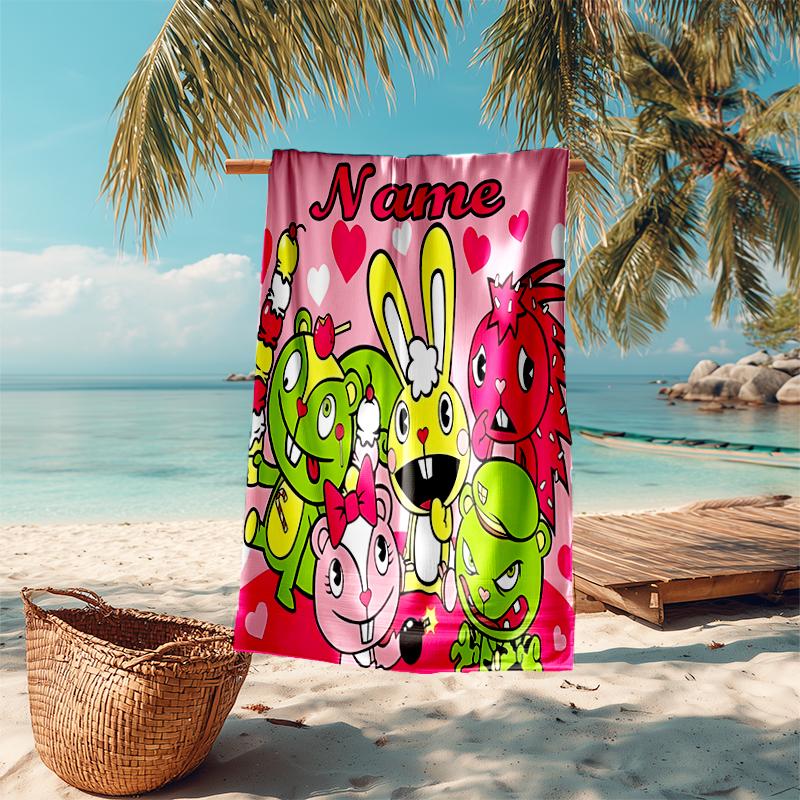 Personalized customized proof beach towel with Happy Tree Friends pattern - soft, absorbent,quick-drying,perfect swimming,camping&bathing