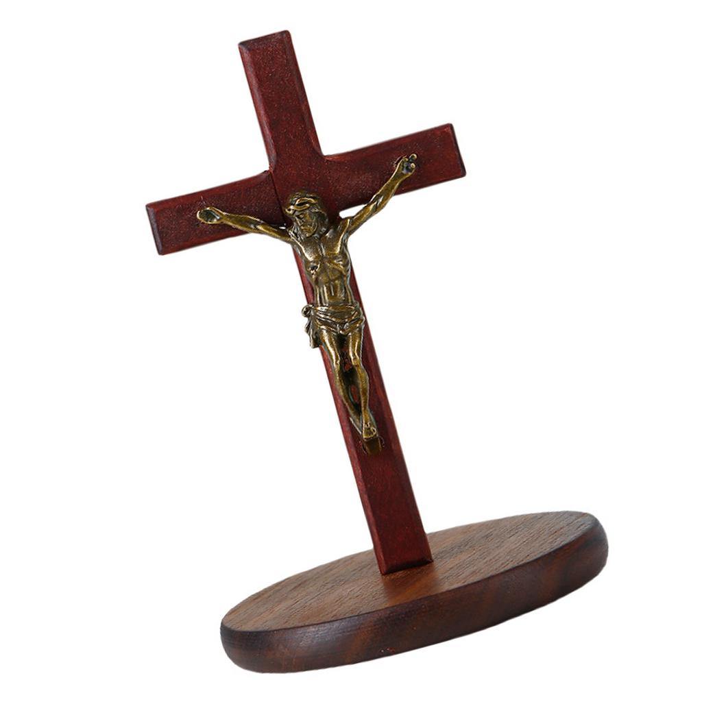Catholic Wooden Jesuses Christ Crosses Table Centrepiece Standing Crucifix Crosses with Detachable Stand for Home Decors