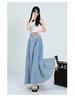 Hong Kong Retro Literary Denim Midi Skirt: Women's 2025 High-Waist A-Line Umbrella Design for Spring/Summer